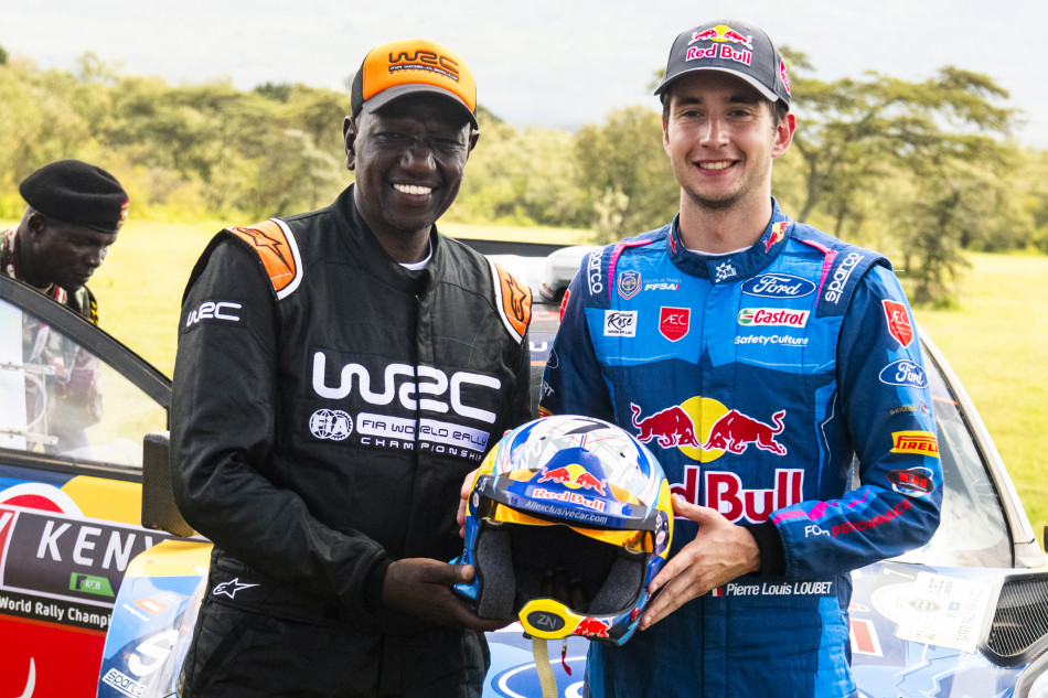 2023 WRC - Safari Rally Kenya - President William Ruto and Pierre Louis Loubet, M-Sport Ford Puma Rally1 Hybrid (photo: Jaanus Ree / Red Bull Content Pool)